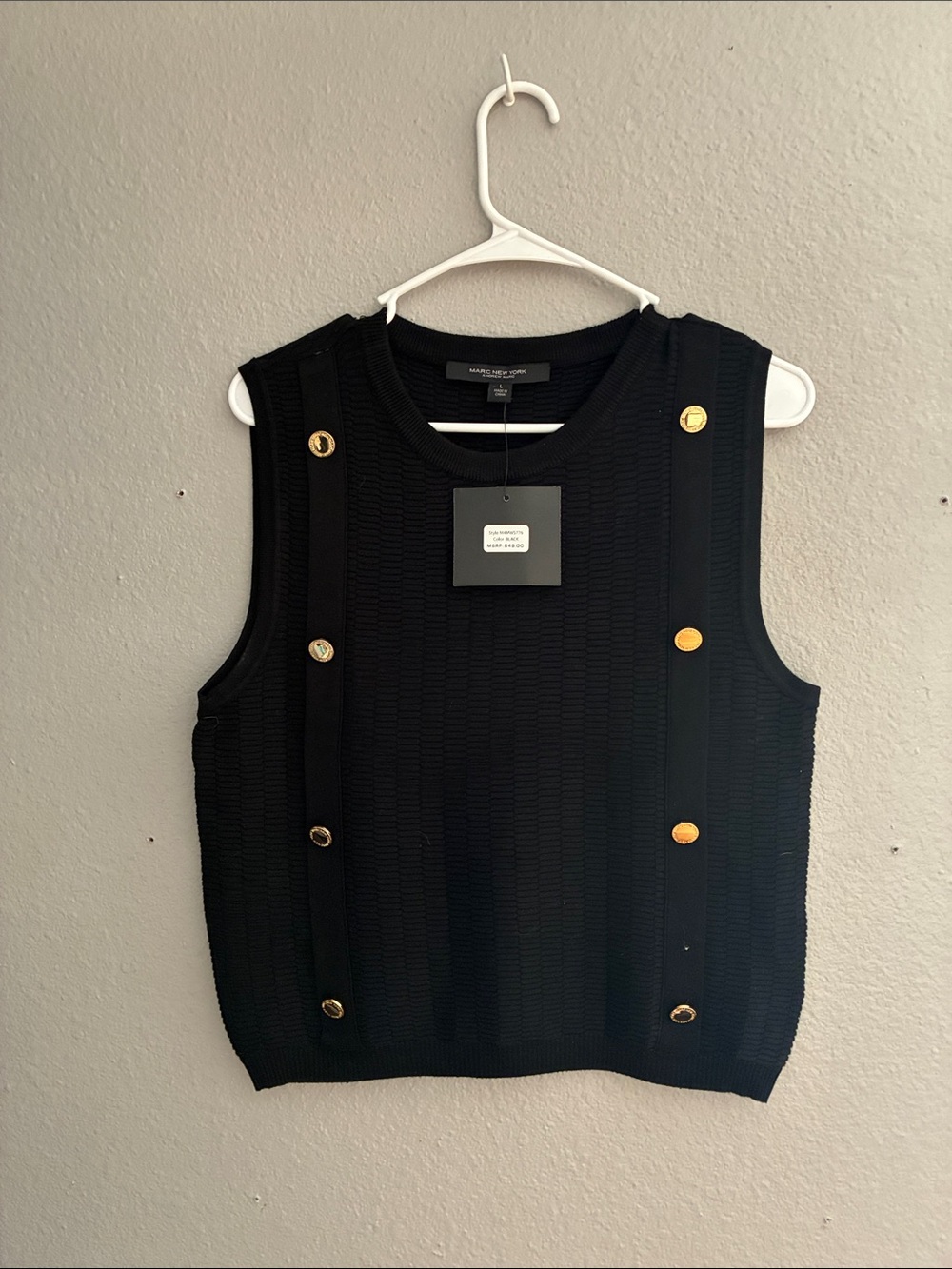 Marc Jacobs Black Textured Crewneck Sleeveless Top